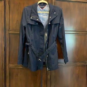 Tommy Hilfiger navy jacket with belt.